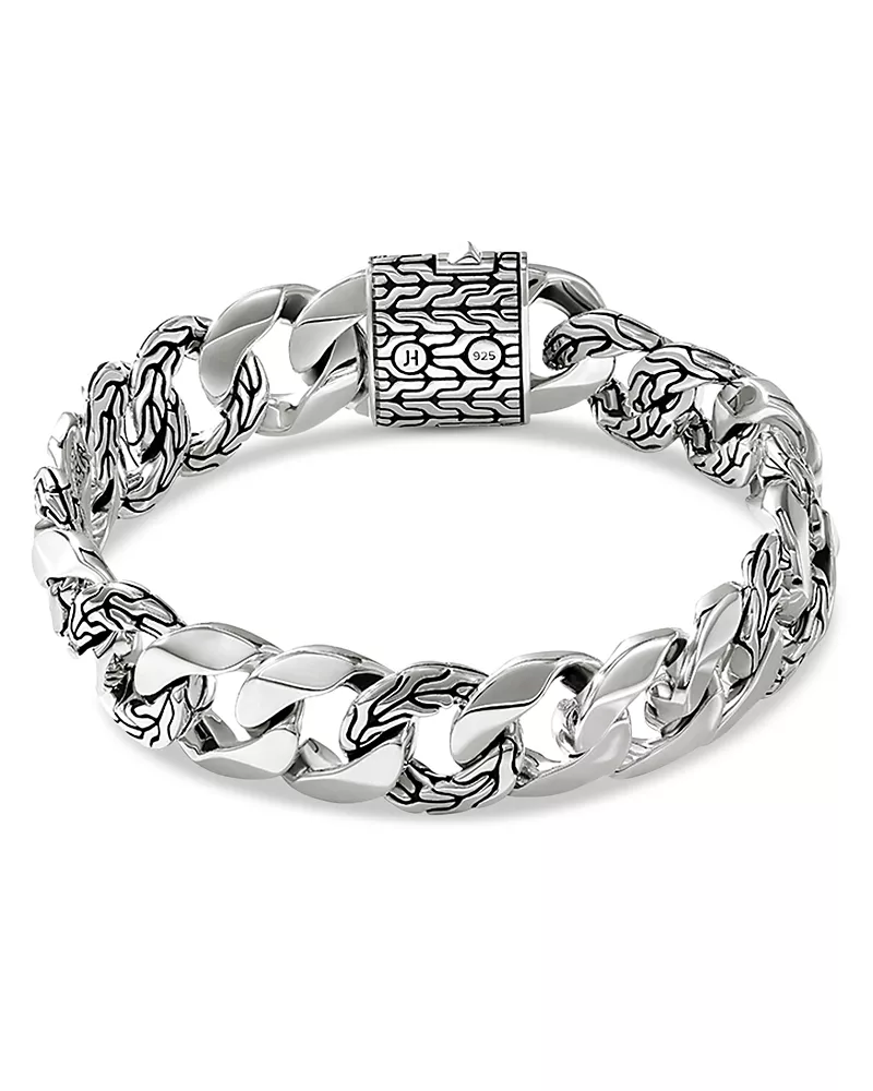John Hardy Men's Sterling Silver Carved Chain Etched Curb Link Bracelet