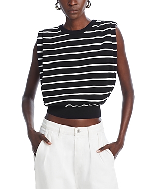 Shop Endless Rose Stripe Pleated Knit Top In Black/white