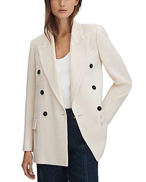 Reiss White Textured Double Breasted Blazer In White