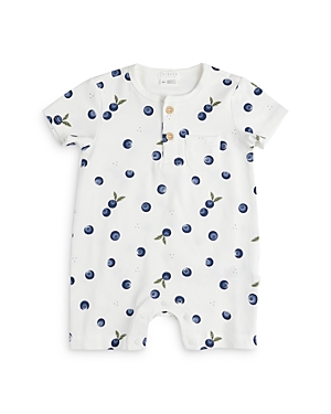 Shop Firsts By Petit Lem Firsts By Petit Lam Boys' Cotton Blend Jersey Blueberry Print Henley Romper - Baby In Off White