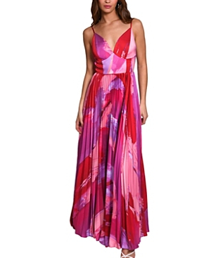 Hutch Hale Empire Waist Gown In Pink Swirl Brushstroke