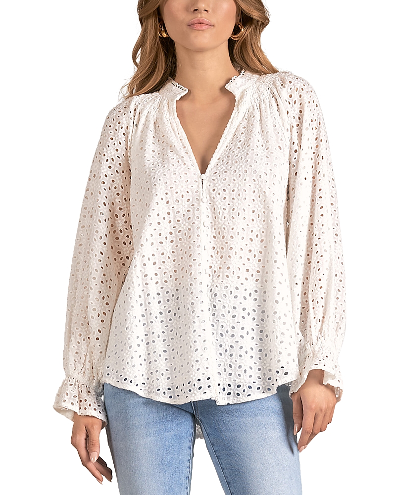 Shop Elan Cotton Eyelet Blouse In White