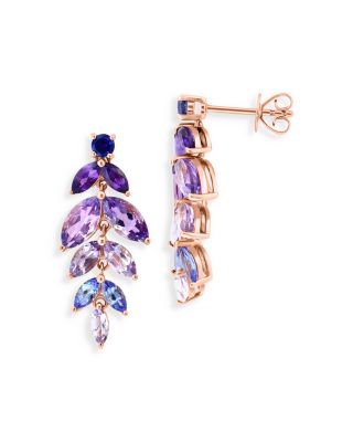 Multi Gemstone Leaf Drop Earrings in 14K Rose Gold