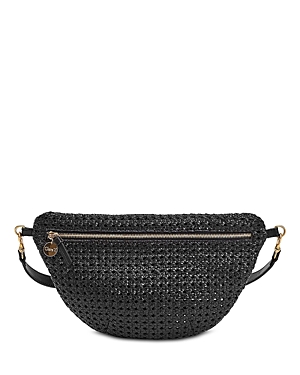 Shop Clare V Grande Fanny Woven Checker Leather Belt Bag In Black