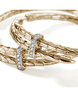 14K Yellow Gold Spear Diamond Coil Hoop Earrings