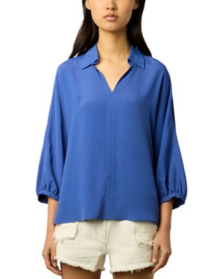SUPERBE TOP GERARD Darel T42 Bleu Bi Matieres Soie Modal Col V EUR 23,00 - FR