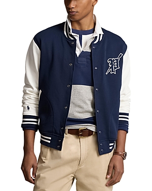 Shop Polo Ralph Lauren Fleece Baseball Jacket In Navy