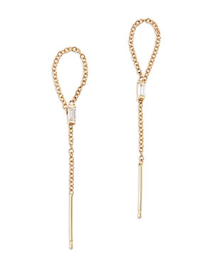 14K Yellow Gold Baguette Diamonds Diamond Solitaire Loop Threader Earrings, 0.12 ct. t.w.