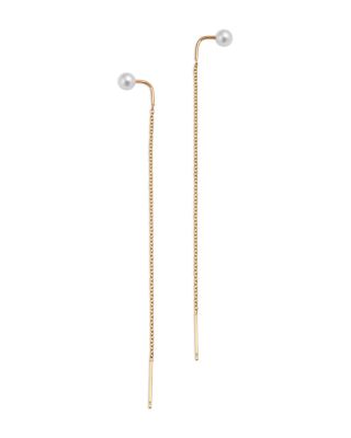 14K Yellow Gold Cultured Freshwater Pearl Long Chain Threader Earrings