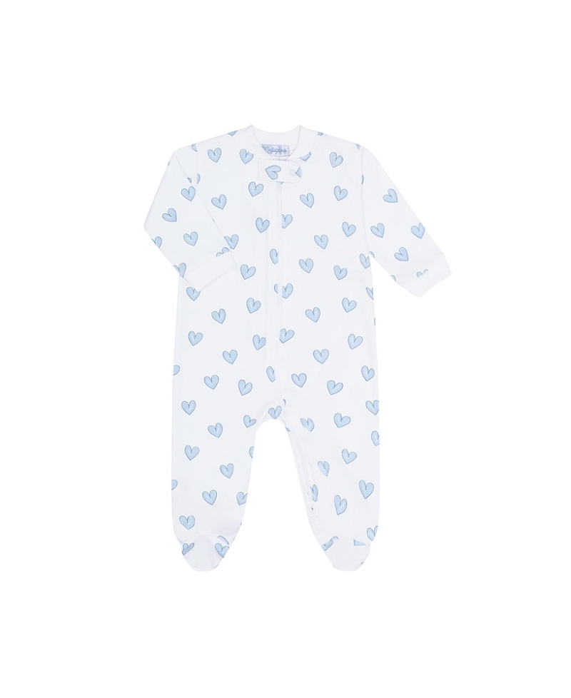 Nellapima Blue Heart Print Zipper Footie - Baby In Blue Heart Print