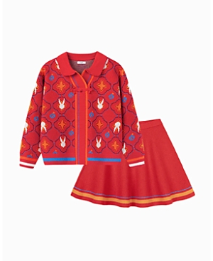 Shop Balabala Girls' Zodiac Rabbit Woolen Long Sleeve Set - Baby, Little Kid, Big Kid In Red