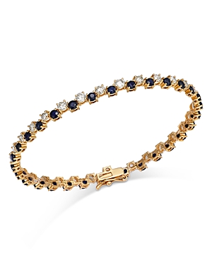 Bloomingdale's Blue Sapphire & Diamond Tennis Bracelet in 14K Yellow Gold