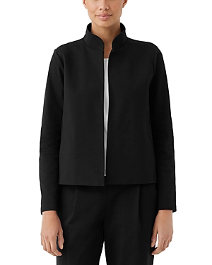 Shop Eileen Fisher Stand Collar Cropped Jacket In Black