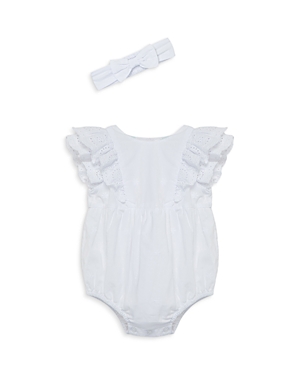 Shop Little Me Girls' Cotton Eyelet Bubble One Piece With Headband - Baby In White