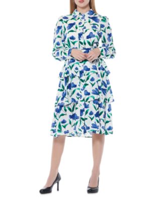 Gracia - Floral Print Belted Tiered Shirt Dress