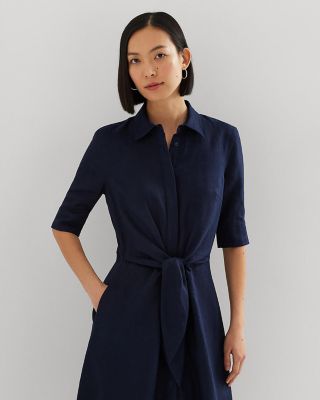 Petites Tie Front Linen Shirt Dress