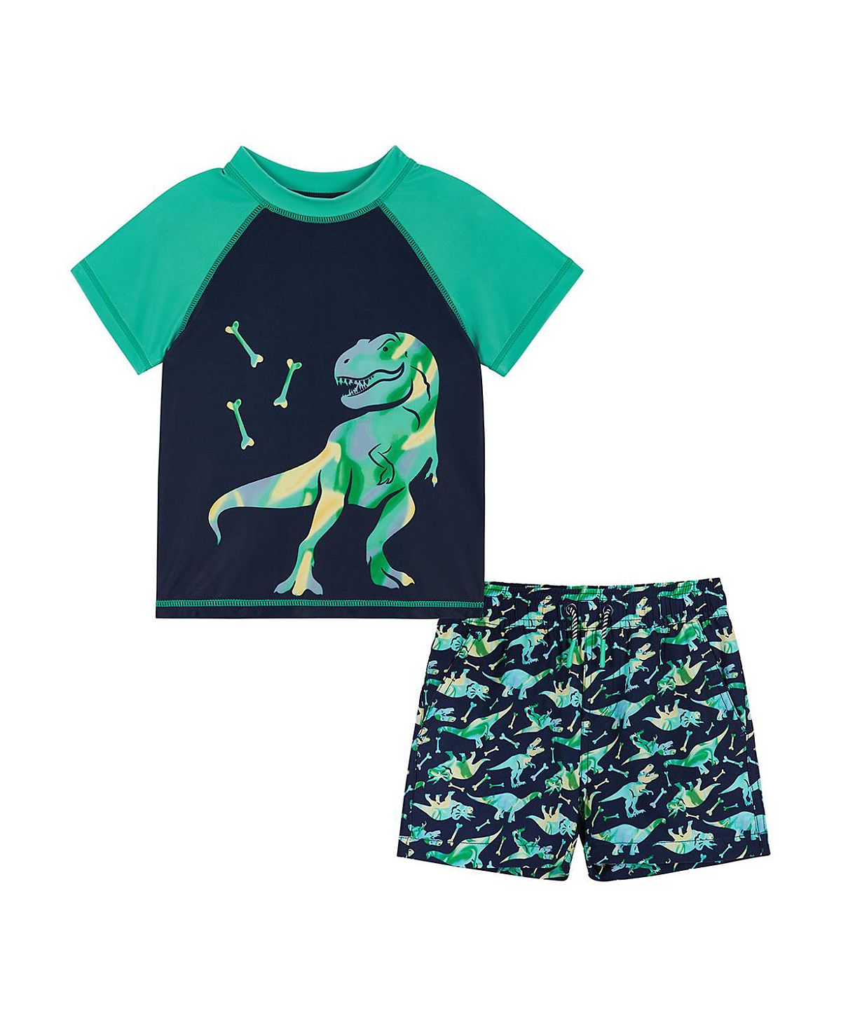 Andy & Evan Boys' Dinosaur Graphic Raglan Rash Guard and Boardshort - Little Kid, Big Kid