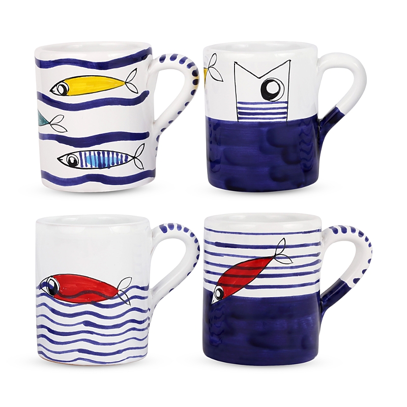 Vietri Pesce Pazzo 4-piece Assorted Mug Set In Open Misce