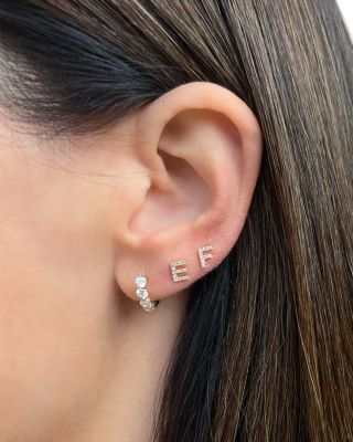 14K Yellow Gold Diamond Initial Stud Earrings