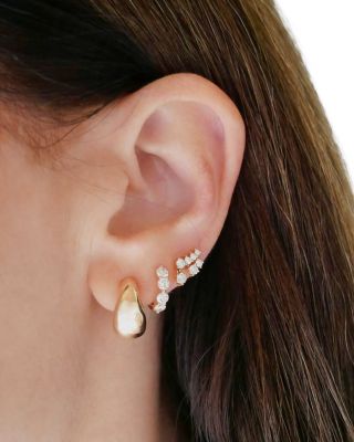 14K Yellow Gold Diamond Huggie Hoop Earrings