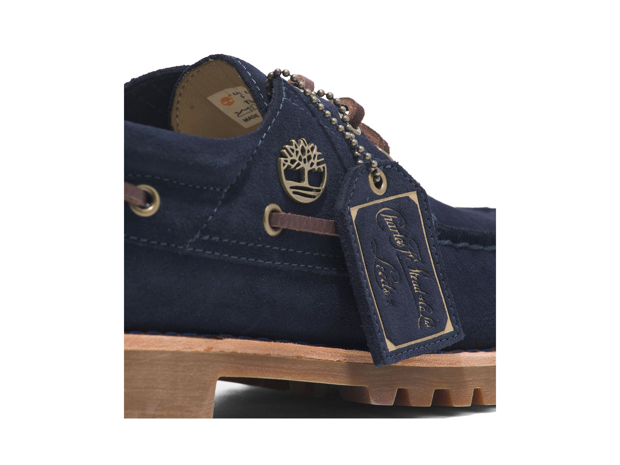 Men's C.F. Stead Indigo Suede 3 Eye Lug Handsewn Boat Shoes — Image 6
