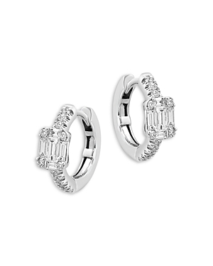 Diamond Round & Baguette Cluster Huggie Hoop Earrings in 14K White Gold, 0.40 ct. t.w.