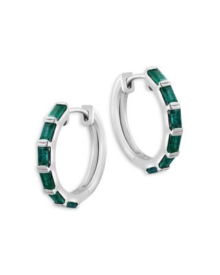 Bloomingdale's Fine Collection - Emerald Small Hoop Earrings in 14K White Gold