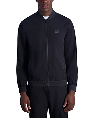 Shop Karl Lagerfeld Lm4 Nylon Blend Mesh Trimmed Full Zip Track Jacket In Black