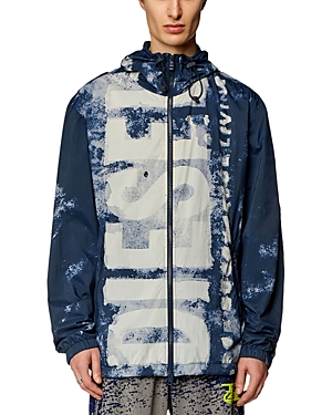 Diesel J-warrett-logo-logo Hooded Jacket In Midnight Blue