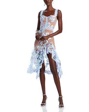Shop Bronx And Banco Eva Embroidered High-low Illusion Midi Dress In Powder Blue