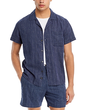 Shop Rails Waimea Relaxed Fit Short Sleeve Button Front Printed Camp Shirt In Matrix Navy Pearl