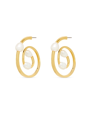 Shop Lele Sadoughi Imitation Pearl Spin Skater Hoop Earrings In Gold/white