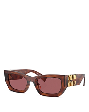 Shop Miu Miu Mu Rectangular Sunglasses, 53mm In Brown/pink Solid