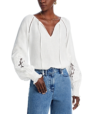 Shop Ramy Brook Floral Lace Linen Top In White Embroidered
