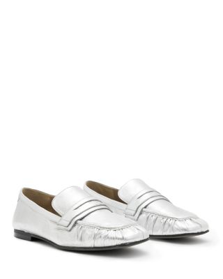 Allsaints Women's Sapphire Square Toe Loafers In Metallic Silver | ModeSens