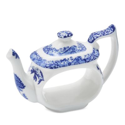 Blue Italian Teapot Napkin Rings - Set of 4