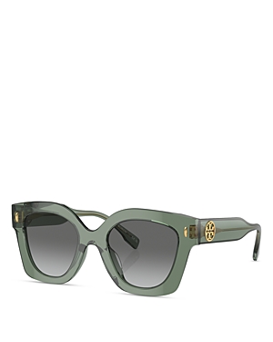 Shop Tory Burch Pushed Miller Cat Eye Sunglasses, 49mm In Green/gray Gradient