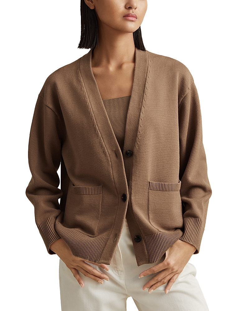 Reiss Mink Harper Chunky Knitted Cardigan In Mink