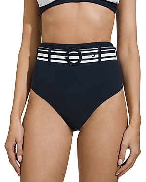 Reiss Jessica Stripe Belt High-waist Bikini Bottom In Navy/white