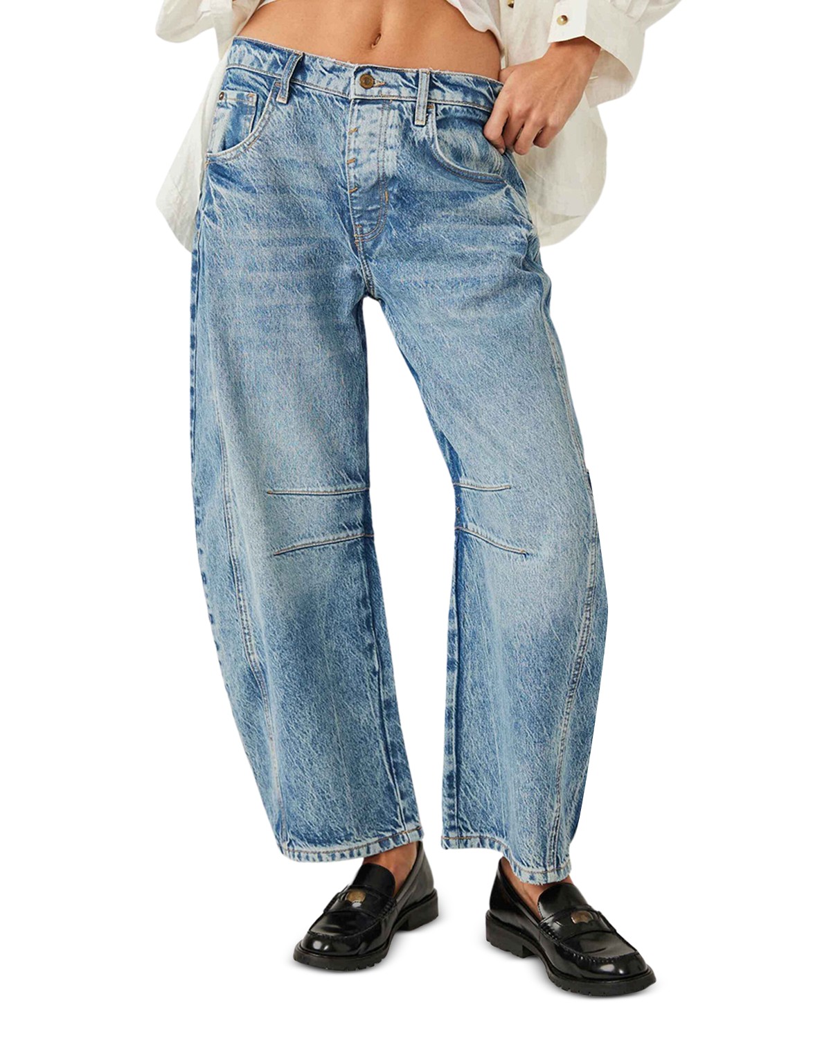 We The Free Good Luck Mid Rise Barrel Jeans in Ultra Light Beam