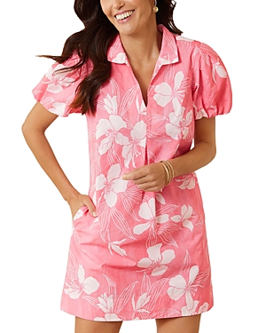 Tommy Bahama Cotton Puff Sleeve Dress In Melon Berry