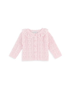 Miniclasix Girls' Lace Collar Pointelle Cardigan - Baby In Pink