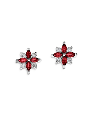 Bloomingdale's Ruby & Diamond Flower Stud Earrings in 14K White Gold - 100% Exclusive