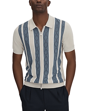 Shop Reiss Selwood Regular Fit Full Zip Polo Shirt In Stone Blue