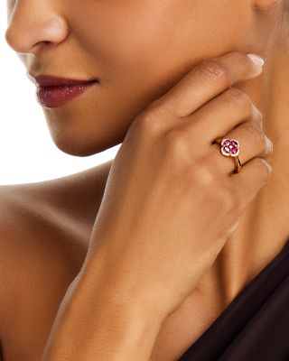 Ruby & Diamond Flower Ring in 14K Yellow Gold