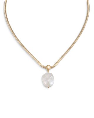 Ettika - Baroque Pearl Pendant Snake Chain Necklace in 18K Gold Plated, 16"