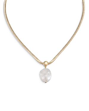 Shop Ettika Baroque Pearl Pendant Snake Chain Necklace In 18k Gold Plated, 16 In White/gold