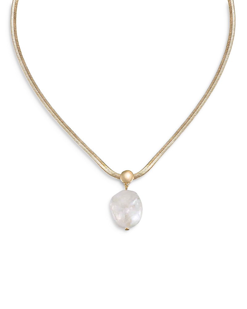 Ettika Baroque Pearl Pendant Snake Chain Necklace in 18K Gold Plated, 16