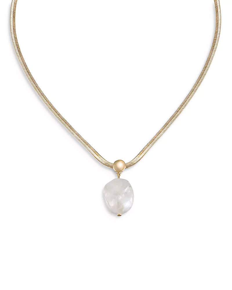 Ettika Baroque Pearl Pendant Snake Chain Necklace in 18K Gold Plated, 16