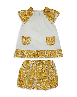 Shop Versace Unisex Cotton Poplin Barocco Top & Bloomer Set - Baby In White+gold